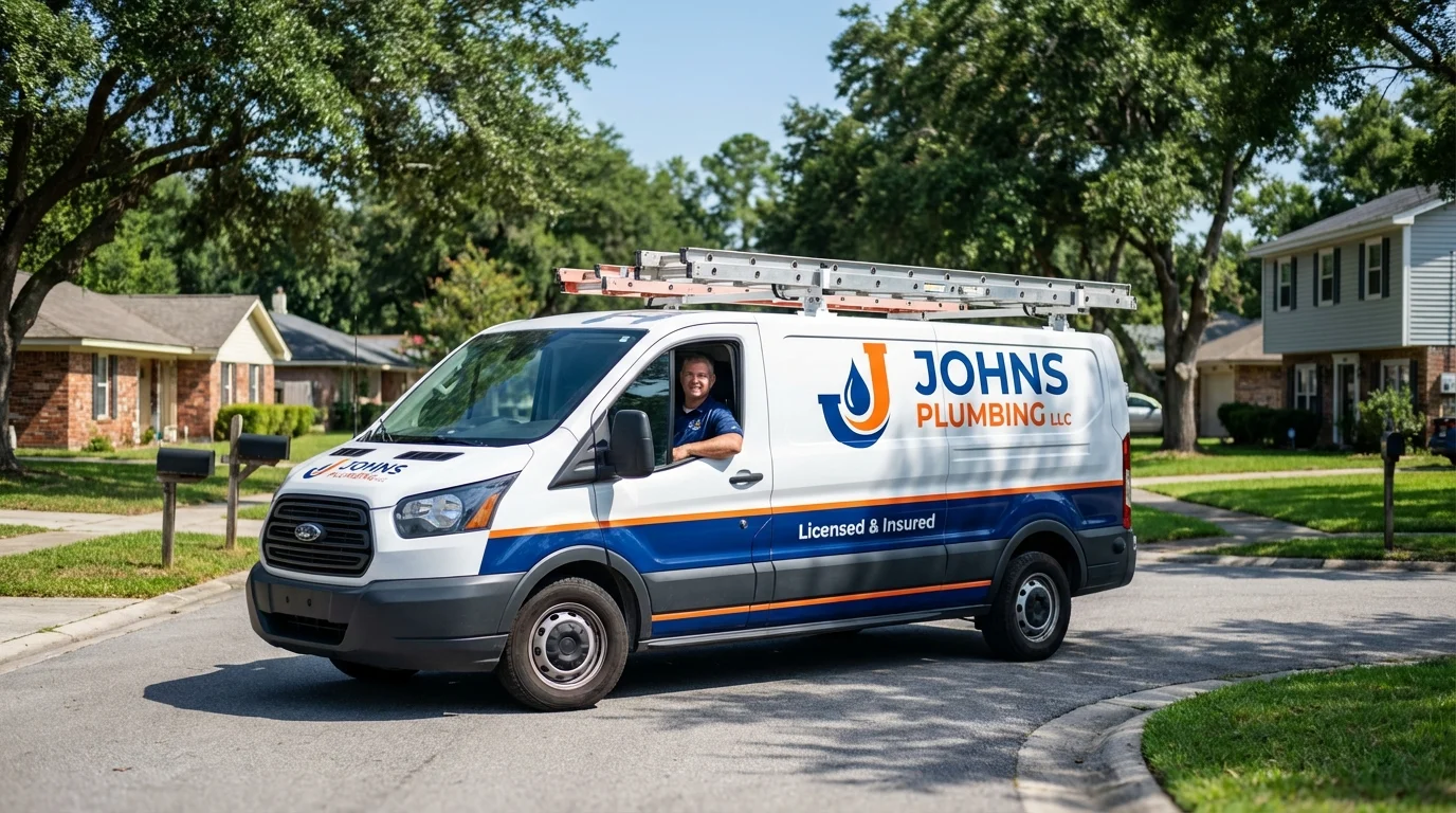 Johns Plumbing LLC service van in Rochester, MA