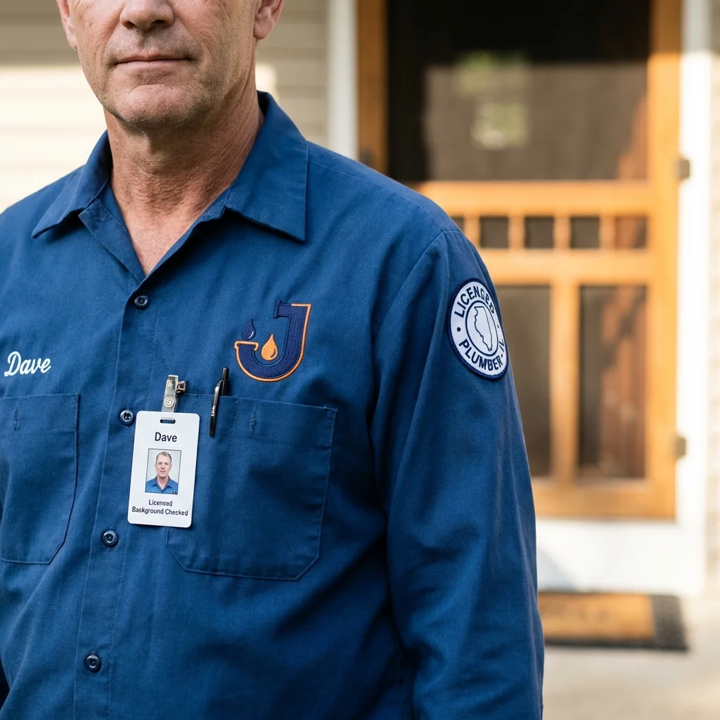Licensed plumber showing ID badge in Rochester, MA
